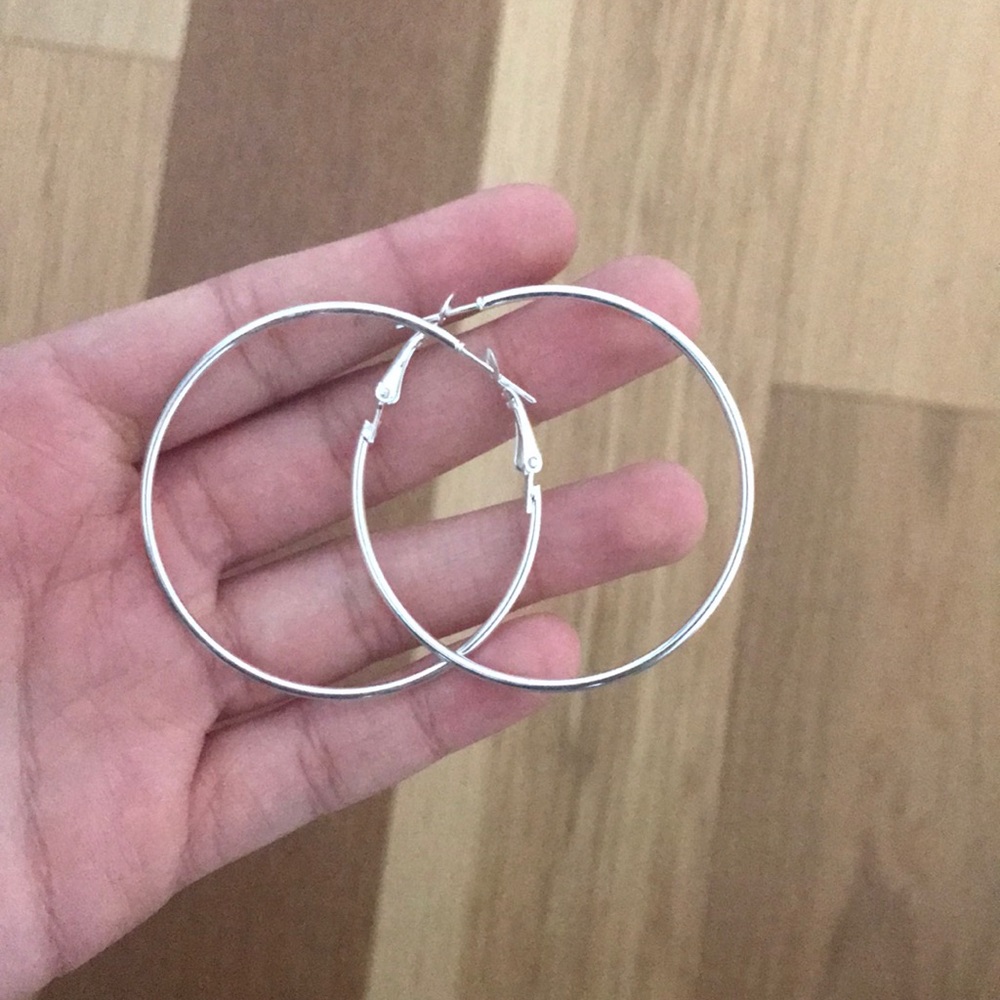 Big silver hoop earrings